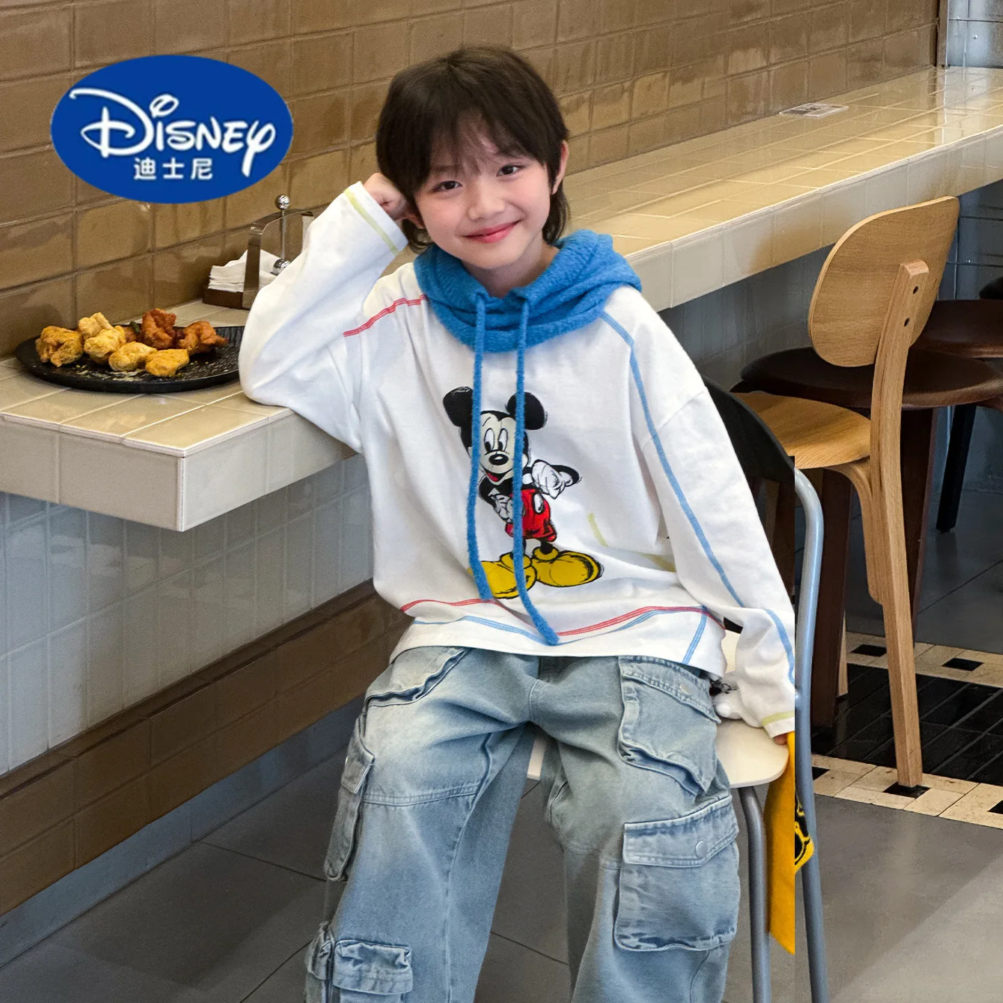 

Disney 2025 Boys' Mickey Print Tee - Fashion Top with Color Stitching, Versatile Casual Shirt for Toddlers