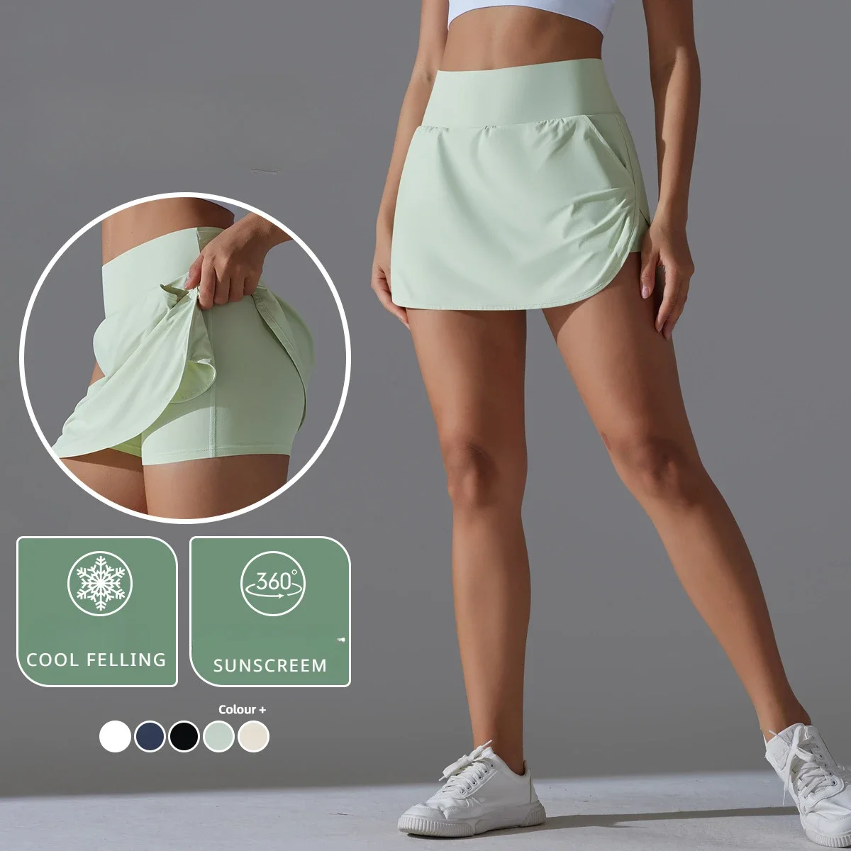 New running 2 in 1 Skirts Short Cool Feeling Sunscreen Tennis Skirt Women High Waist Back Waist Pocket Sports Yoga Short Skirts