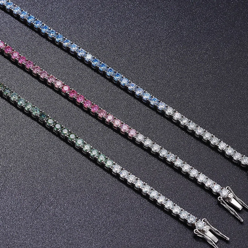 

S925 Silver 2025 New Ombre Color 3mm Moissanite Bracelet for Women, Elegant Gradient Fine Jewelry