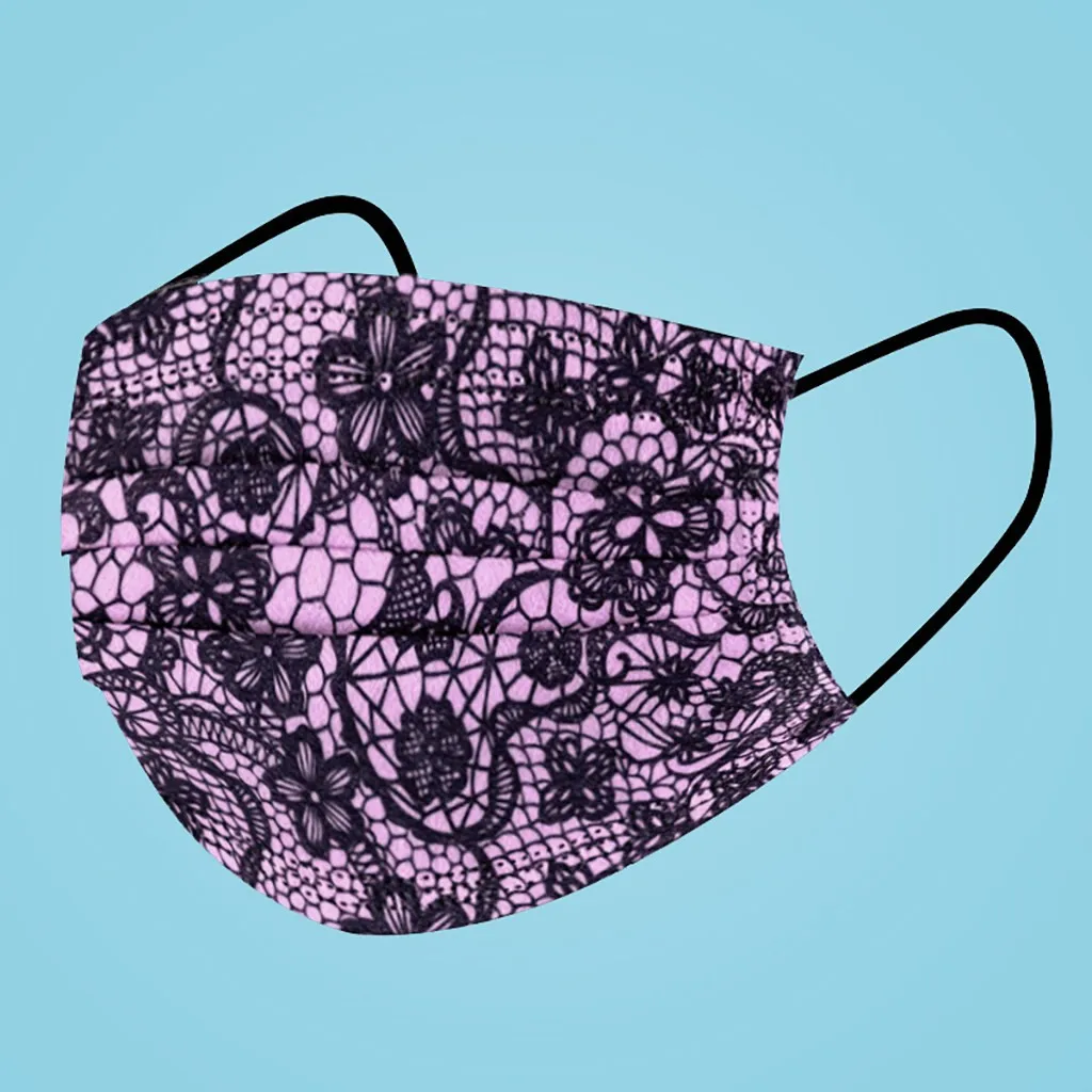 

Одноразовая маска для взрослых с кружевным принтом, дышащая, трехслойная, для ежедневной защиты, популярная среди интернет-знаменитостей, практичная для улицы