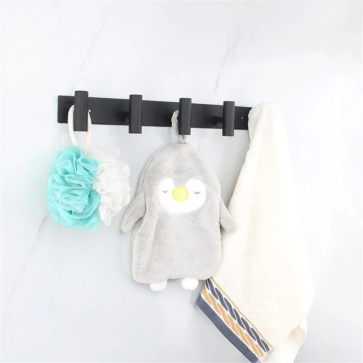 NEW Wall Mounted Coat Rack - 5 Shaped Pegs for Hats, Bags & Towels, Heavy-Duty Metal Rail for Bathroom, Closet, Bedroom