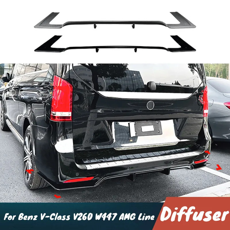 

For Benz V-Class V260 W447 AMG Line 2018-2023 Car Rear Bumper Diffuser r Spoiler Protective Cover Body Kit Exterior Accessories
