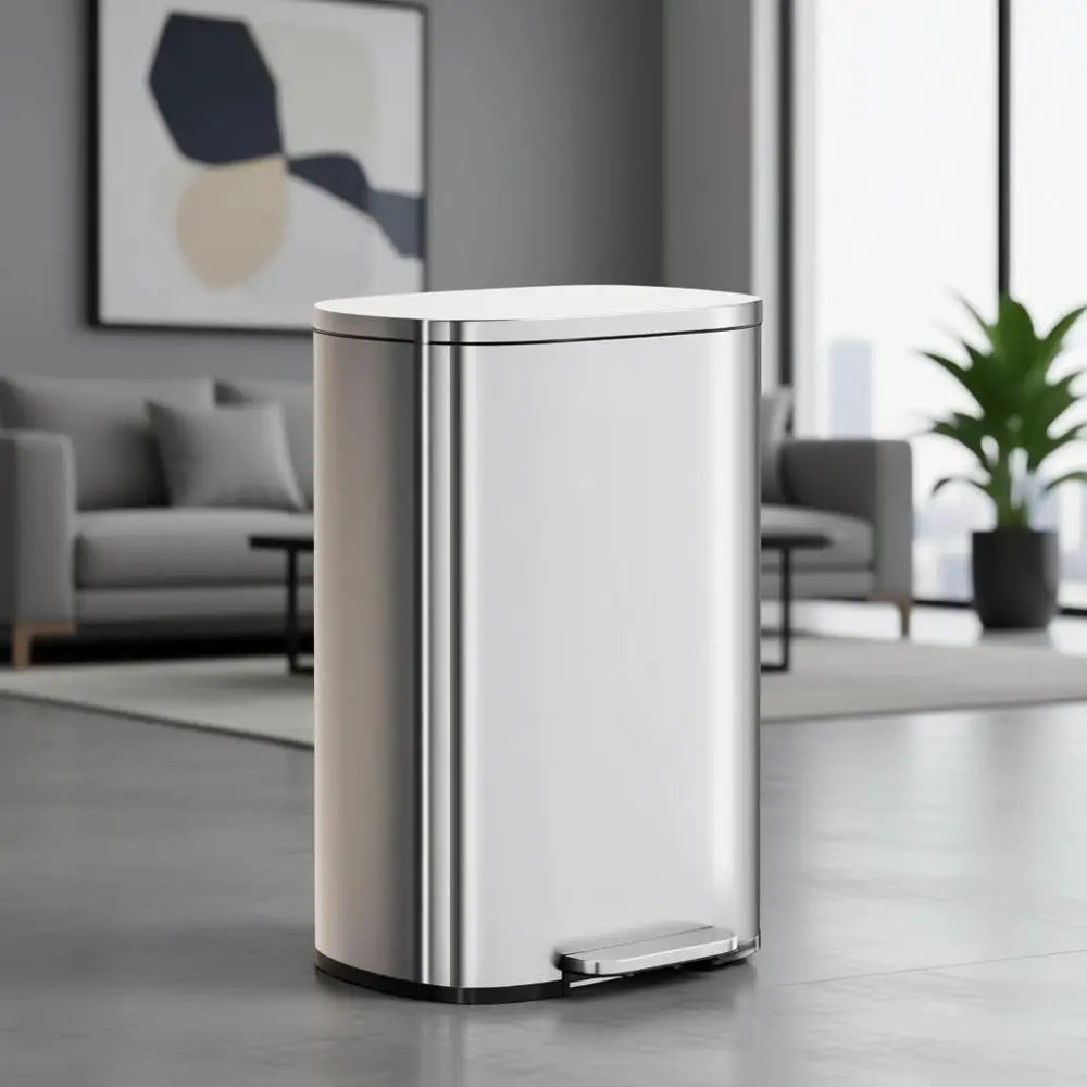 

13 Gallon Stainless Steel Pedal-Operated Kitchen & Office Recycling Bin with Lid and Inner Bucket