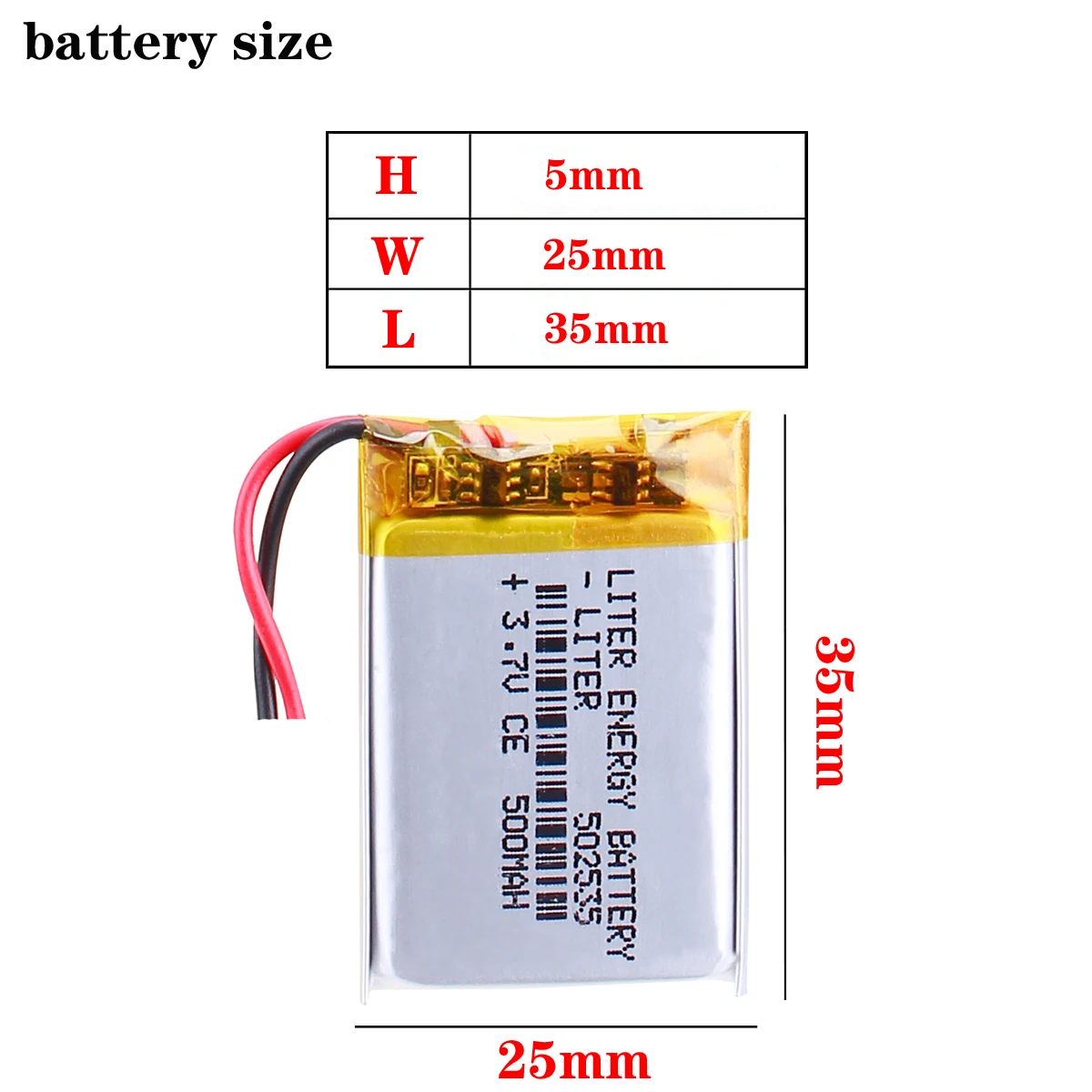 502535 3.7V 500MA Lithium Polymer Li-Po Li Ion Rechargeable Battery Cells For Mp3 MP4 MP5 GPS Mobile Bluetooth