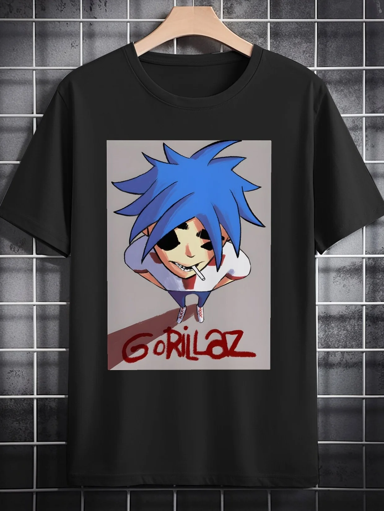 

Мужская футболка обычного кроя с рисунком Gorillaz, повседневная футболка с круглым вырезом, трикотажная ткань из полиэстера с легкой эластичностью, стандартная посадка