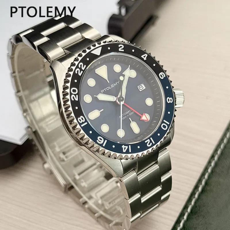 PTOLEMY Skx007 Men GMT Mechanical Dive Watch Aluminum Bidirectional Bezel 200M Waterproof Sapphire Men NH34 Automatic Wristwatch