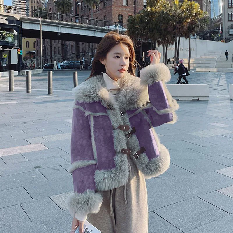 Lmitation Lamb Wool Coat Female 2024 Winter New Fur One Motorcycle Suit Fashion Loose Warm Lamb Wool Coat Female Tide.