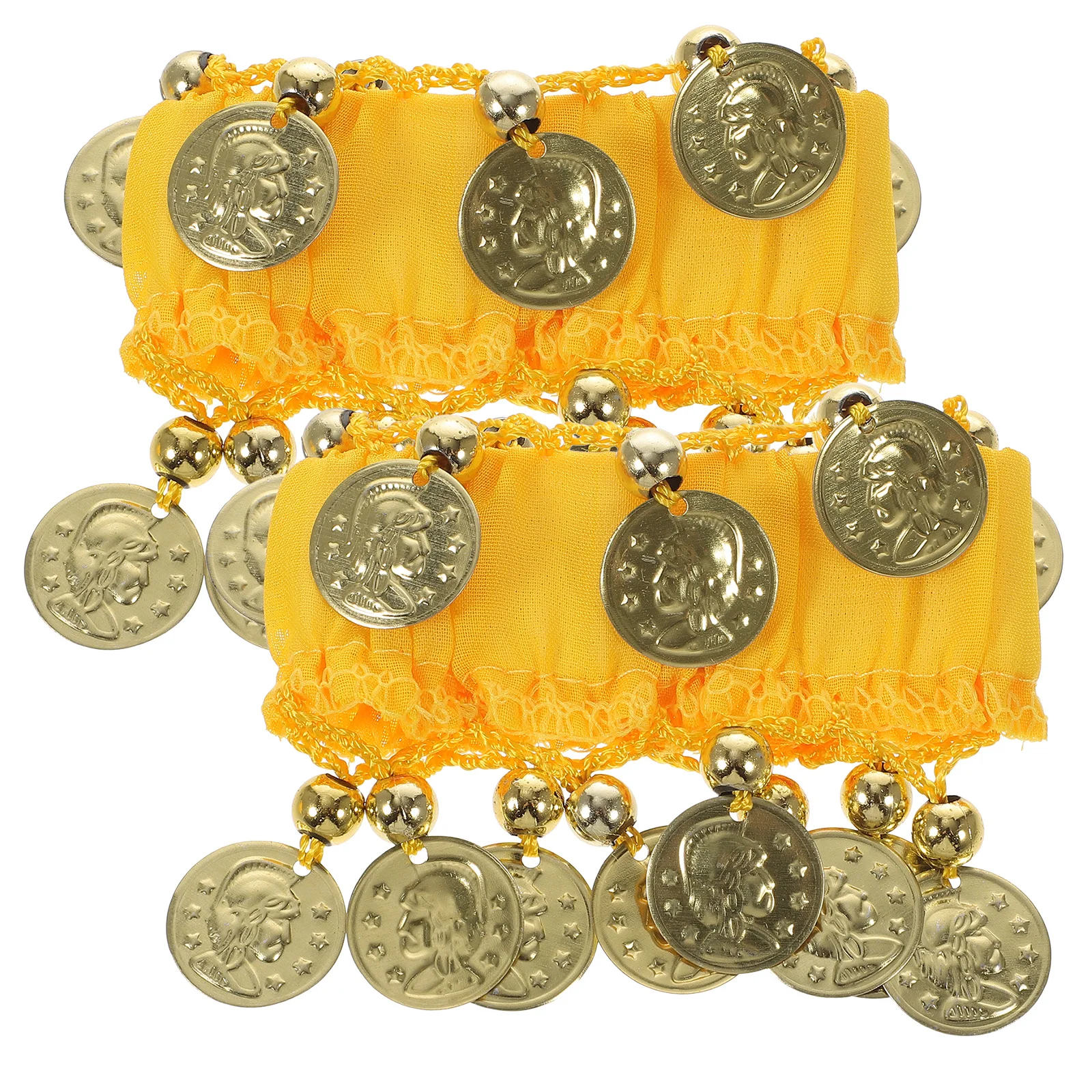 Coppia di polsini da polso da ballo Bracciale in chiffon con design a moneta Gioielli leggeri per ballerini Fascia da polso per danza del ventre