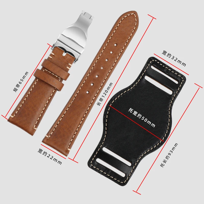 Genuine leather watch strap for TUDOR Biwan chronograph M79250 79363 bronze strap bottom bracket watch strap men\'s wristband