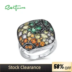 SANTUZZA Silver Ring For Women Pure 925 Sterling Silver Sparkling Colorful Stones Classical Square Trendy Party Fine Jewelry