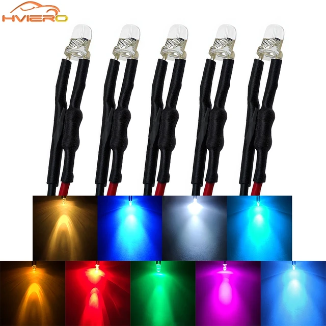 5/10/20X 3mm okrągła dioda LED 5-12V 20cm wstępnie okablowana biała niebieska żółta dioda lampa DIY Billboard dekoracja diody elektroluminescencyjne żarówka