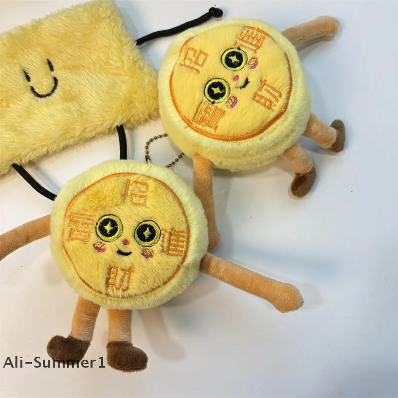 1/2 pçs bonito dos desenhos animados engraçado moeda de ouro fortuna boneca de pelúcia brinquedos chaveiro saco pingente criativo mochila pendurar ornamentos presentes