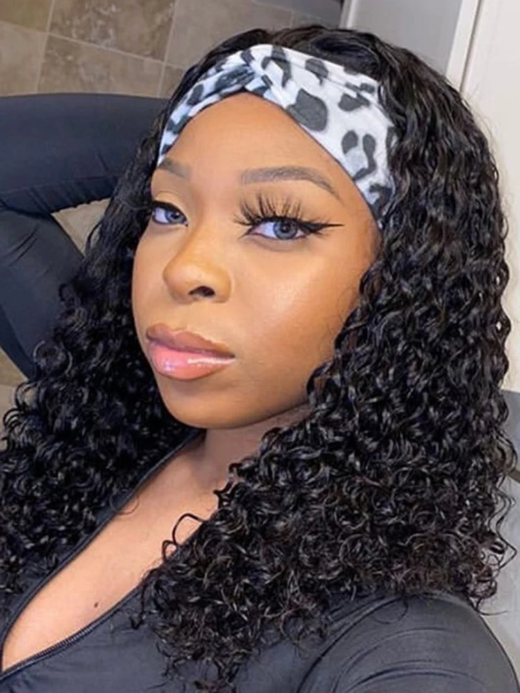 Long Short Headband Wig Natural Black Bob Synthetic Hair Headband Wigs For Black Women passion twist Yaki Wave curly wis