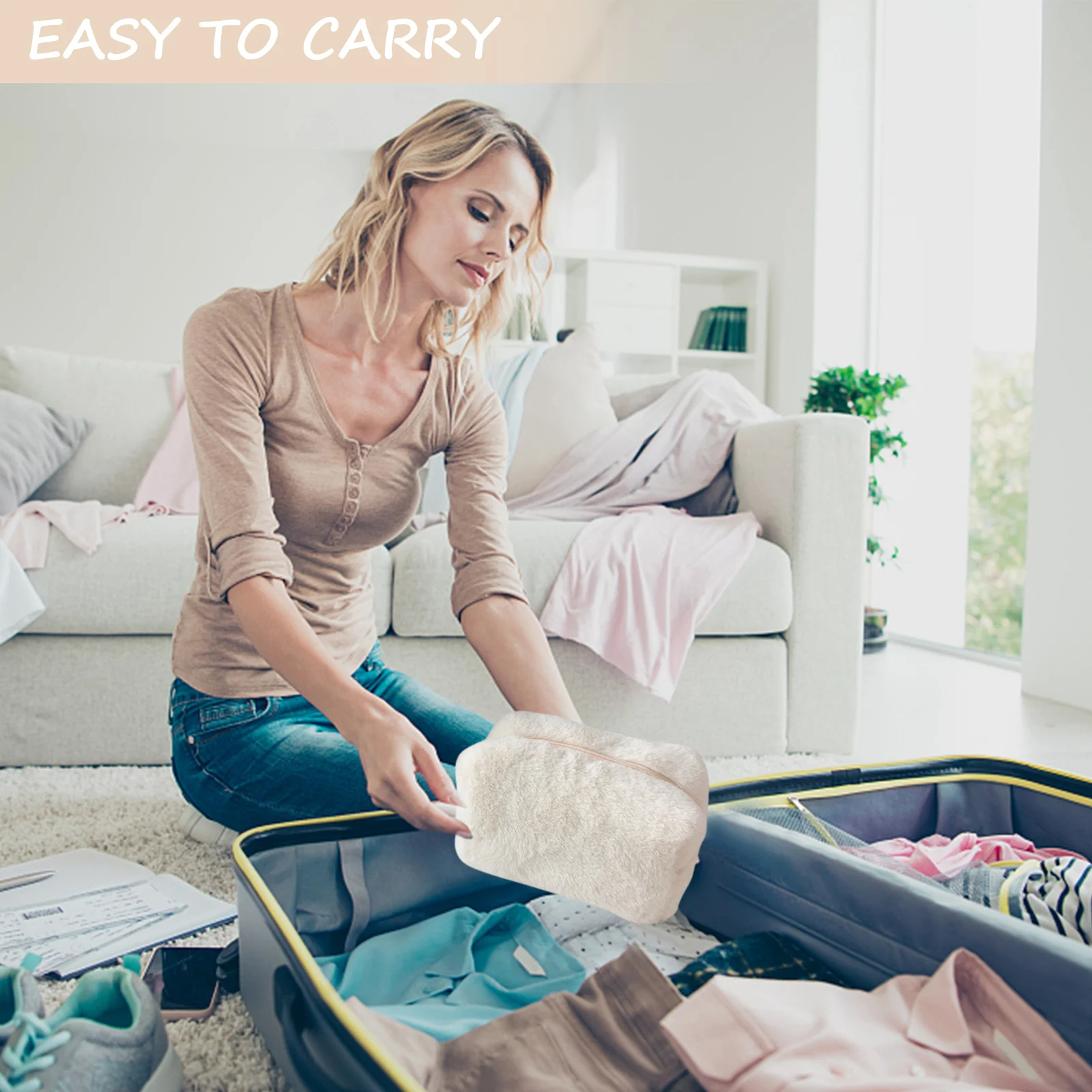 

Plush Make Up Brushes Storage Case Large Capacity Soft Cosmetics Handbag Case Solid Color Makeup Bag Organizer for Travel School