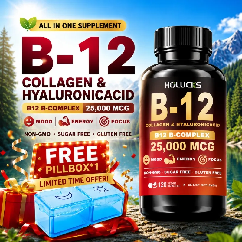 

B-Complex B12 Capsules, with B Vitamins & Grape Seed Extract, Support Brain Focus, Metabolism & Nervous System