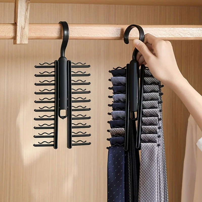 

Tie Rack Holder,Rotate to Open/Close Tie and Belt Hanger with Non-Slip Clips,360 Degree Swivel Space Saving Organizer