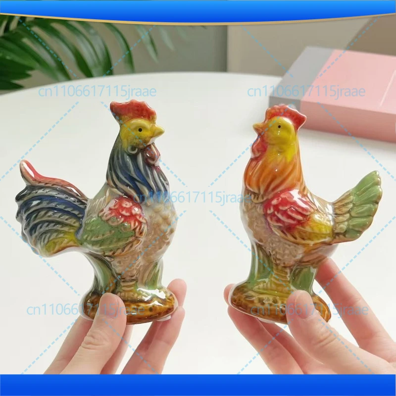1Set For Jingdezhen Creative Home Ceramic Little Rooster Little Hen Office Desktop Decoration