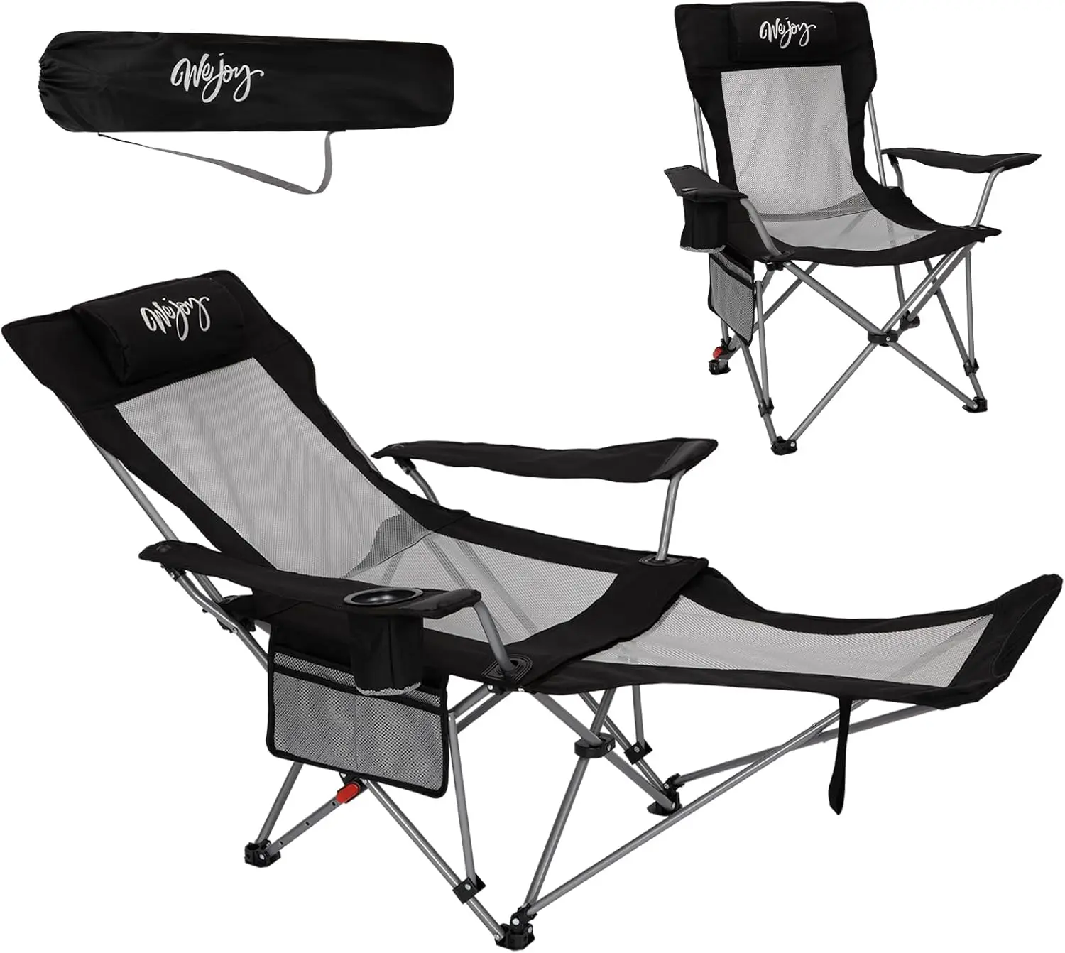 

2-in-1 Reclining Camping Chair with Footrest for Adults Folding Lounge Chair with Adjustable Backrest Lightweight Camping Chairs