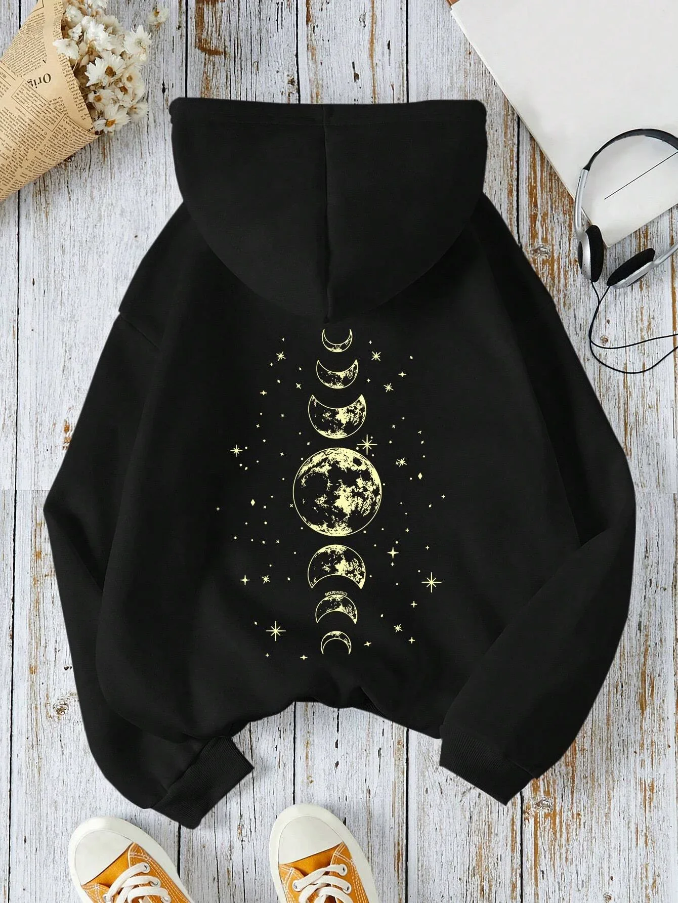 New Hoodies with Different Moon Prints, Front and Back Printed Hoodies Casual and Fashionable Y2K Women's Clothing High Street