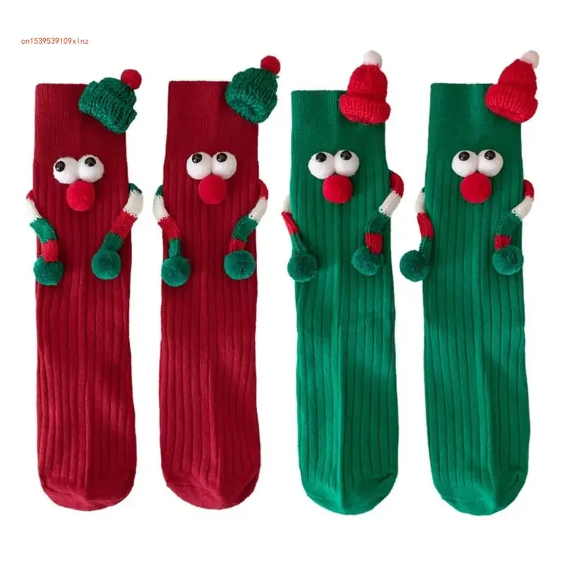 

Christmas Holiday Socks Novelty 3D Santa Hat Couple Hand Holding Socks