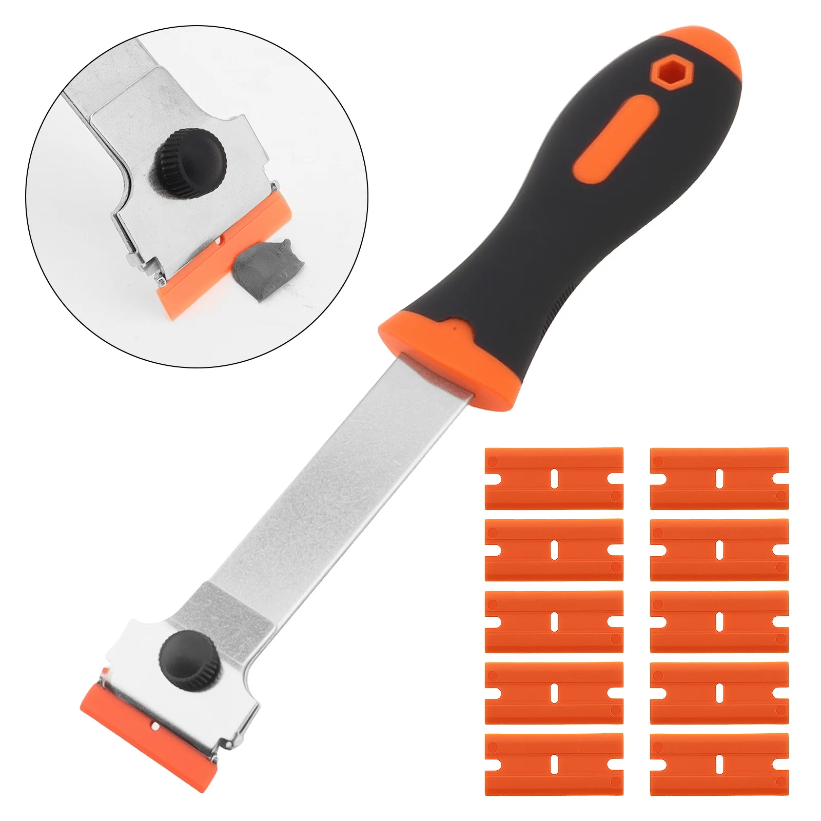 Multifunctionele ijskrabber Sneeuwborstel Lange steel Mestype Schraper Geschikt voor auto Voorruit Sticker Schop met 10 plastic messen