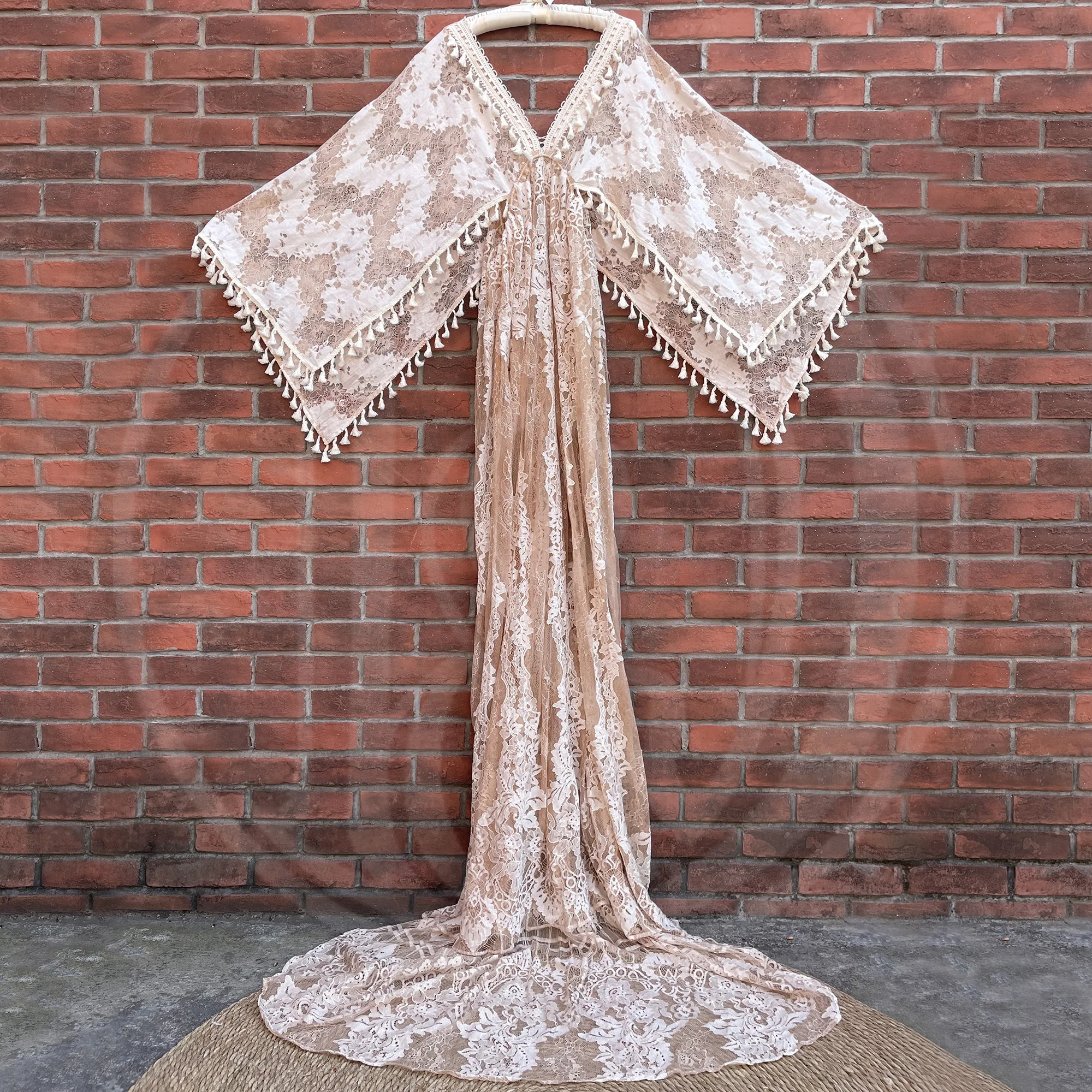 Don&Judy Baby Shower Maternity Photography Props Boho Lace Gown Maxi Long Dress Pregnancy Photo Shoot Woman Robe Party Clothing