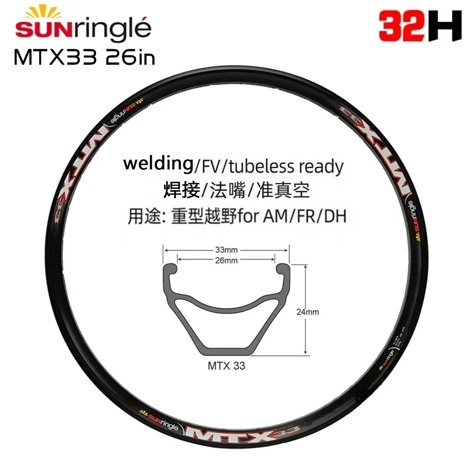 Sunringle High Strength Rims MTX33 Mountain Bike Circle 32H 26