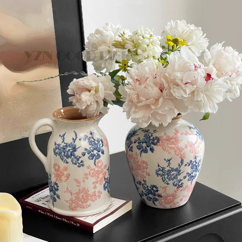 

Jingdezhen Ice Cracked Blue and White Porcelain Ceramic Vase New Chinese Retro Vase Ornaments Living Room Flower Arrangement