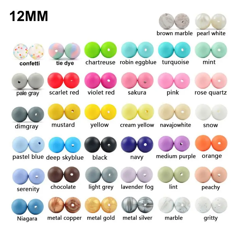 LOFCA 50pc Silicone Beads 12mm Loose Tie Dye Beads Food Grade Silicone Baby Teething Toy Chews Pacifier clips Nursing Necklace