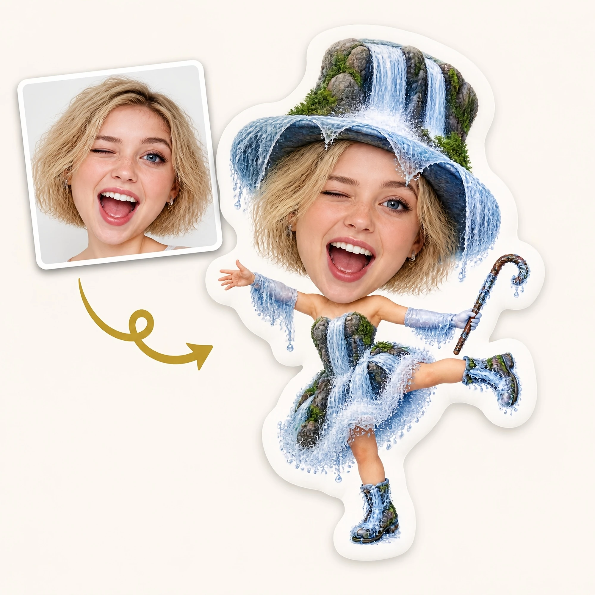 1pc Custom Double-Sided Printed Funny Irregular Shaped Throw Pillow, Playful Waterfall Character Accent Cushion for Home Sofa Be