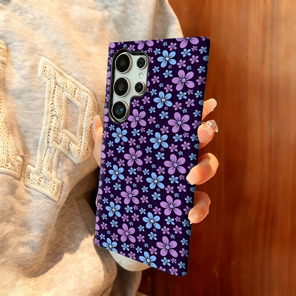 Blauwe en paarse bloemen telefoonhoesje voor Samsung Galaxy S25 Ultra S24 S23 Ultra Plus schokbestendige dubbellaagse achterkant