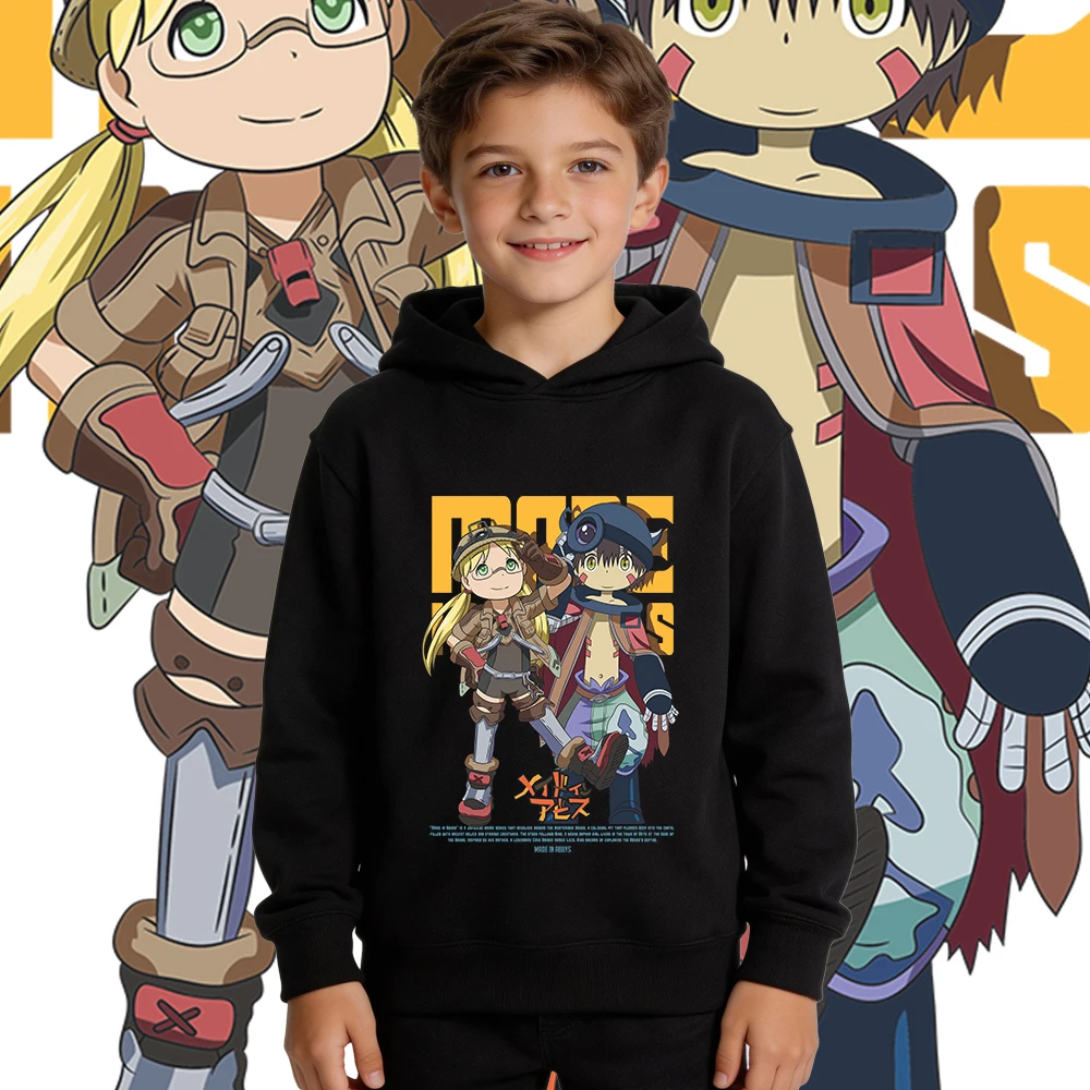 Sudadera con capucha con estampado Made In Abyss Riko x Reg para niños, sudadera cálida con forro polar, ropa de otoño e invierno, jersey con capucha para niños y niñas