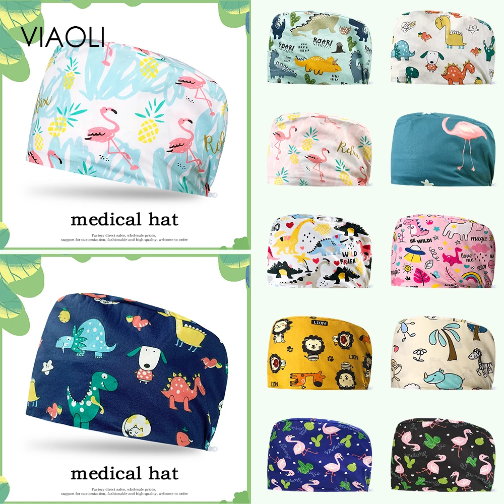 Scrubs Nursing Work Caps Nurse Head Hat Printing Medical Scrubs Cotton Surgical Caps Surgery High Quality Medical Hats Wholesale