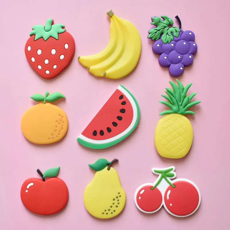 9pcs Cute Cartoon Fruit Magnets: Add Colorful Fun to Your Fridge with Creative Soft Rubber Stickers!