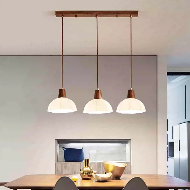 

Modern Bar Counter Black Walnut Restaurant Chandelier Three Head Glass Nordic LED Table Light Restaurant Light