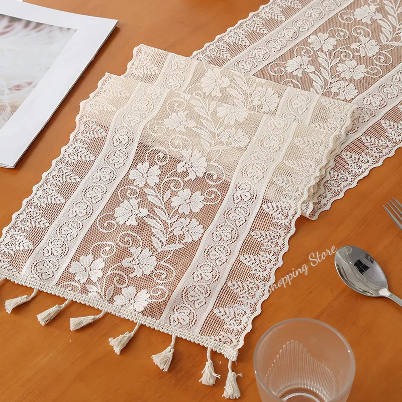 White Lace Table Runner Crochet Lace Table Cloth for Dining Party Christmas Banquets Table Decor Wedding Decoration Decor