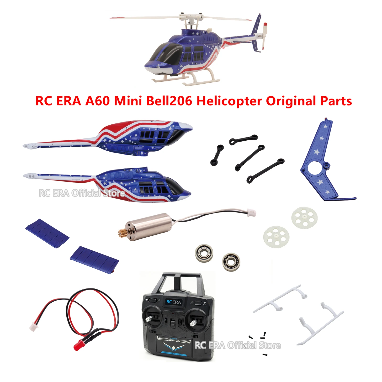 

Радиоуправляемый вертолет RC ERA A60 Mini Bell 206 - основное лопастное колесо, сервопривод ротора, плата управления полетом, передатчик