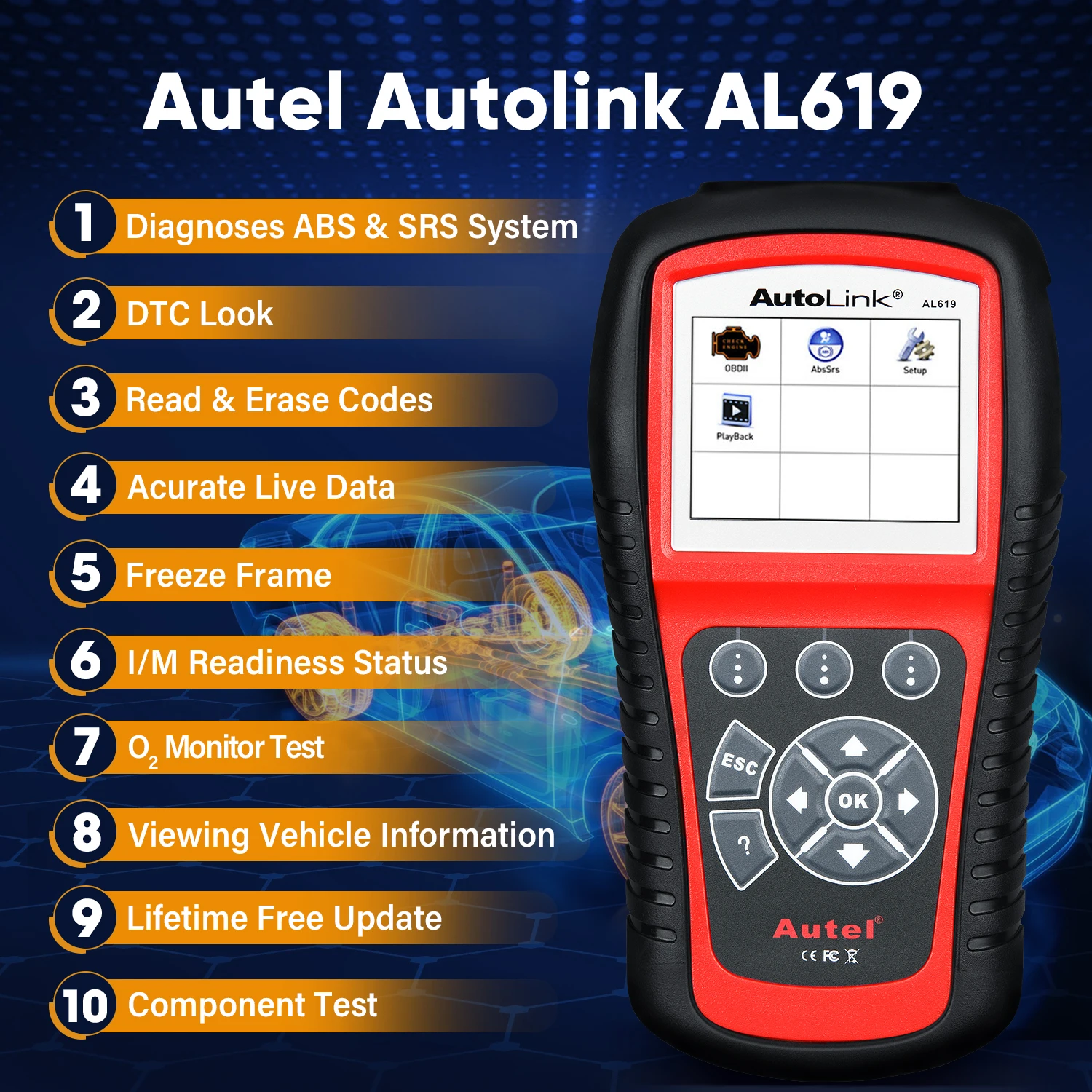 Autel AutoLink AL619 OBD OBD2 Scanner Diagnostic Tool OBD II Car DiagnosticTool EOBD Automotivo Automotriz Automotive Scanner