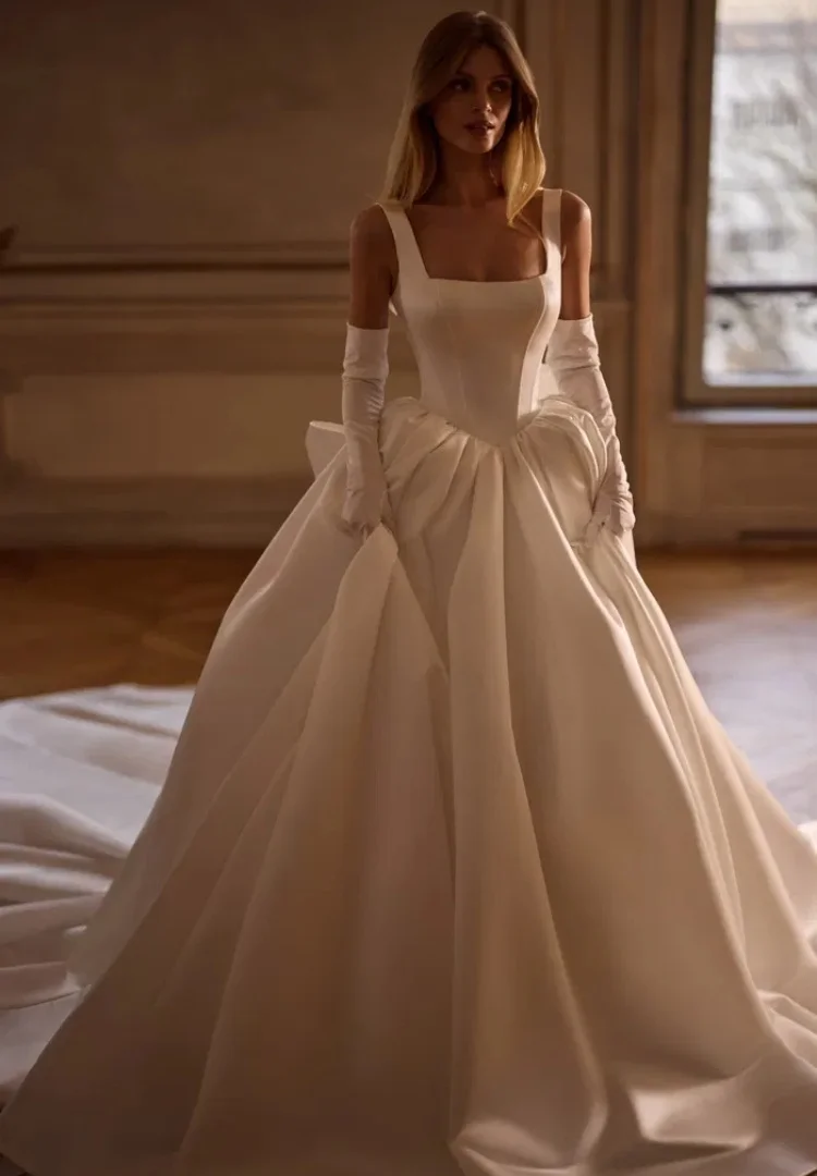 

Satin Wedding Dress Ball Gown Dresses For Bride Vestido De Novia Princesa Boda Por La Iglesia Desmontable minimalista bespoke
