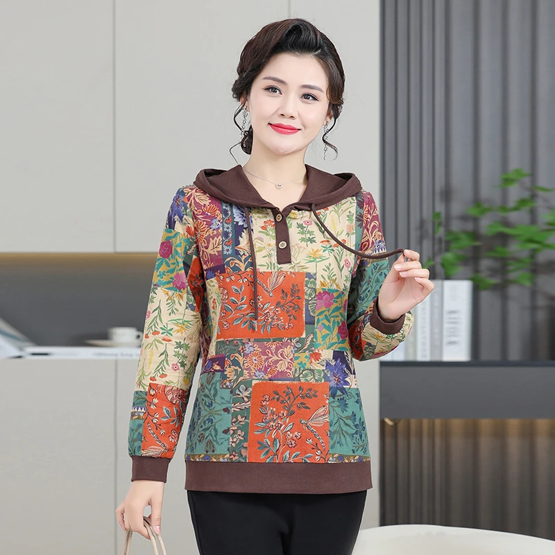 

Spring and Autumn Thin Cotton Women's Large Fashion Long Sleeve Top 2025 New Hooded Sweatshirt Women
