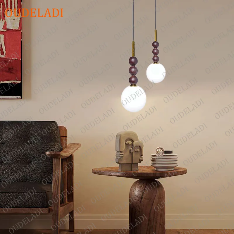 

OUDELADI Glass ball pendant lights Wooden bedside lamp Living Room Hotel Shop bar kitchen island Deco Lighting fixtures