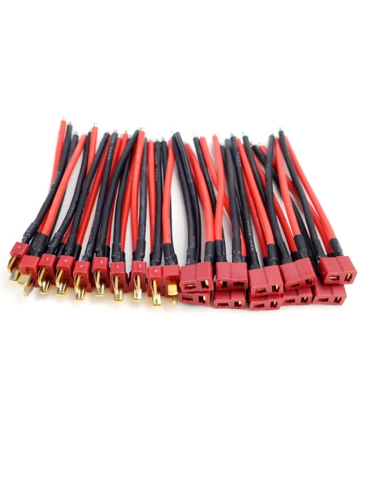 3./6/12 paires de connecteurs T de 100 mm, connecteur mâle femelle, câble en silicone d'extension, câble de connexion de batterie 14AWG, vente en gros