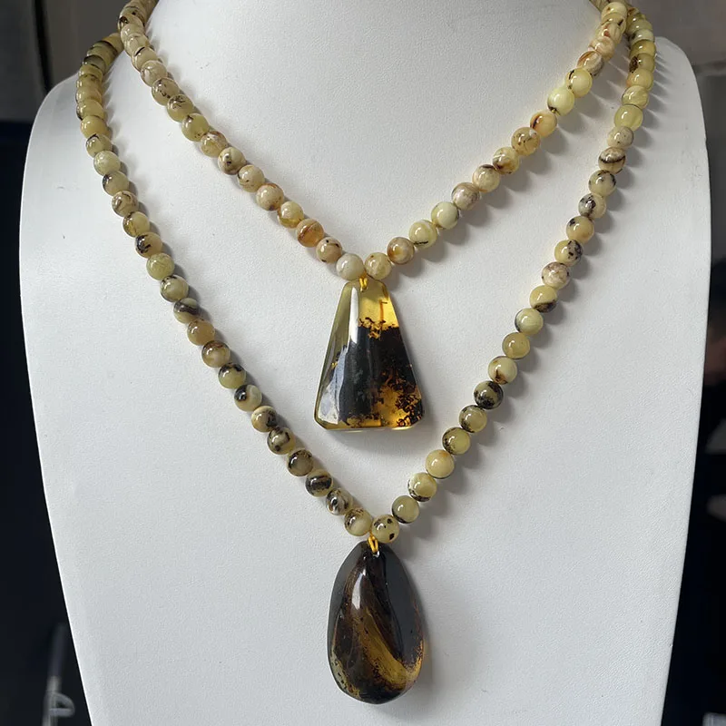 

7mm Natural Amber Big Pendant Necklaces Unisex Gift New Unique Genuine Diy Beads Bracelet 100% Real Plant Original Amber Jewelry