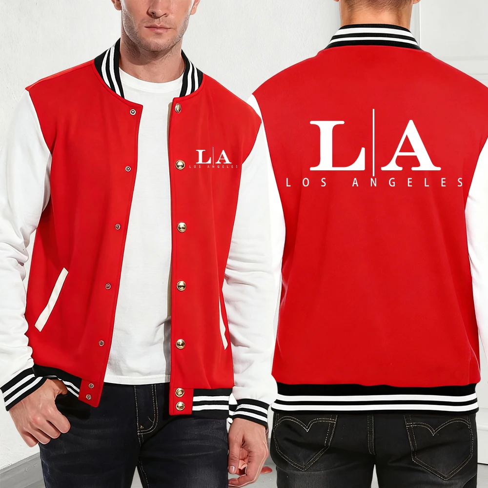 

Los Angeles Letter Printing Cotton Coats Mens Winter Fleece Warm Jackets Basics Pocket Baseball Jersey Trend Men'S Streetwear