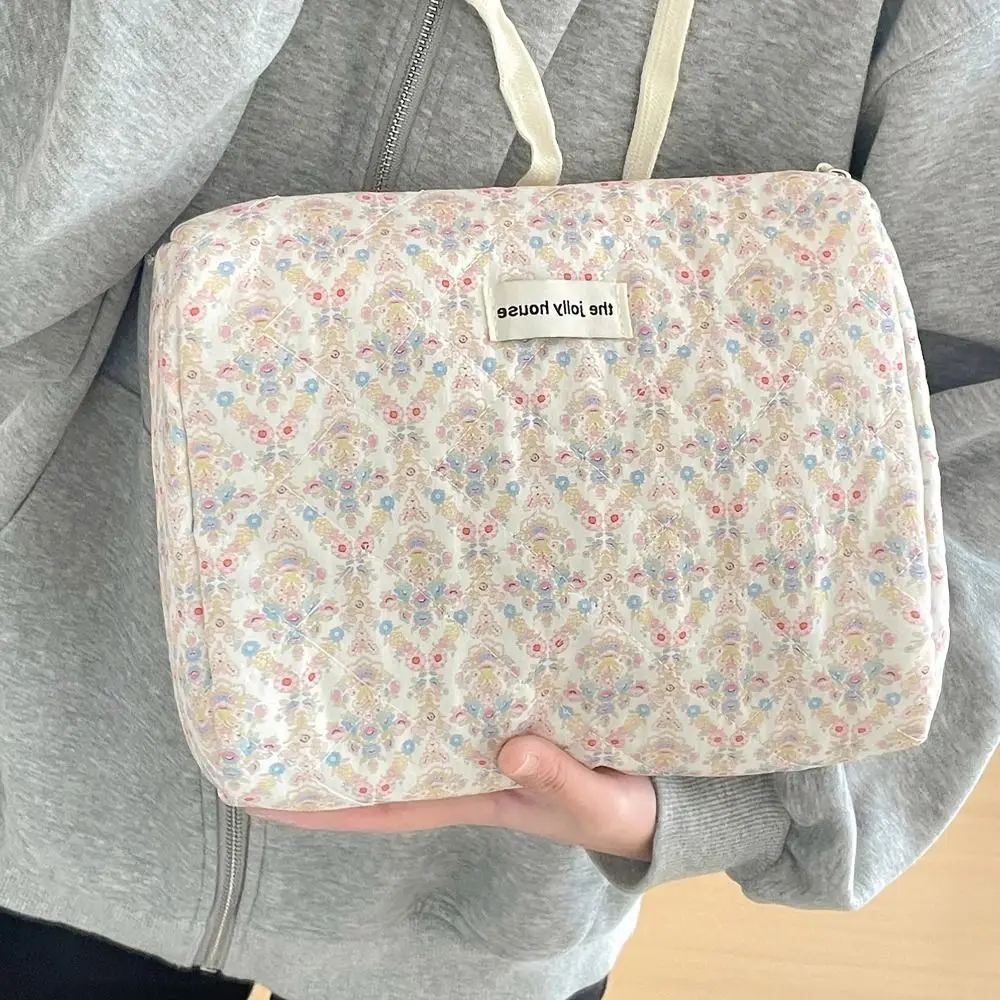 Organizer di stoccaggio borsa per il trucco trapuntata gonfia floreale custodia per cosmetici borsa per cosmetici da viaggio di grande capacità con