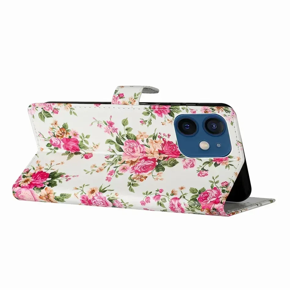 Cute Flower Painted Case For TCL 403 40SE 40 SE Wallet Cover For Ulefone Note 14 Card Slots Pocket Protect Flip Coque #PBB