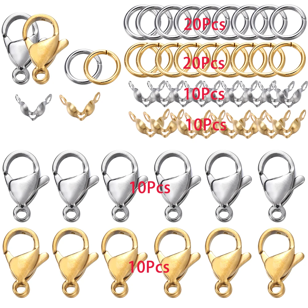 80Pcs/Set Stainless Steel Lobster Clasps Jump Rings Connectors