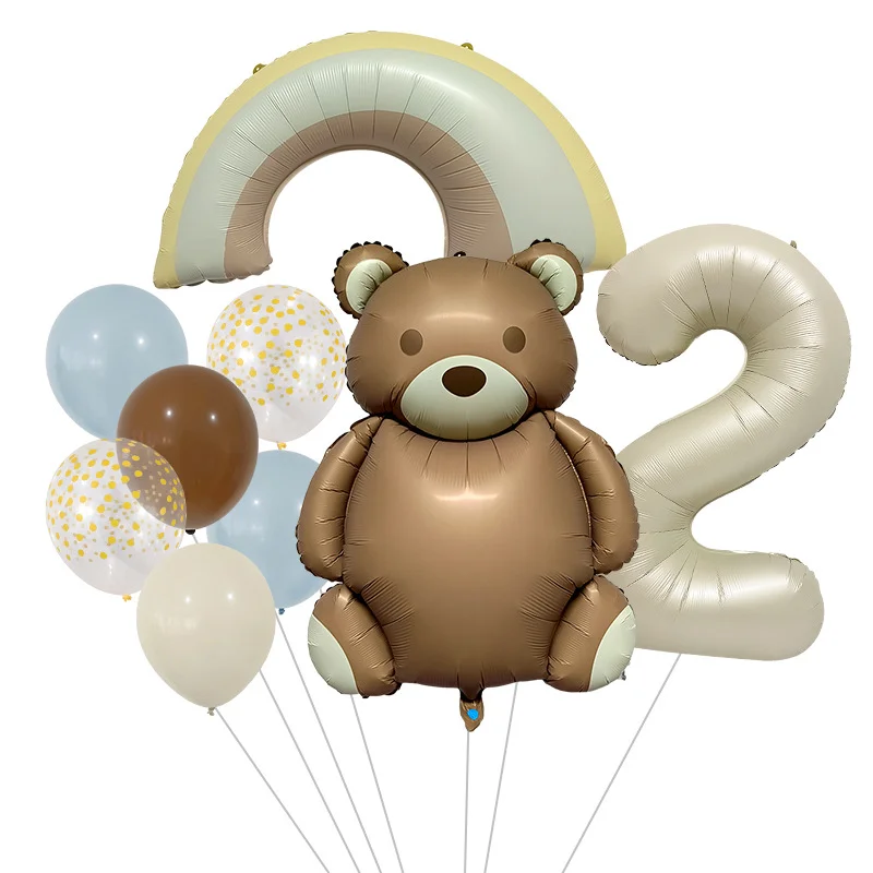 Ensemble de ballons en aluminium arc-en-ciel ours, décorations de fête d\'anniversaire sur le thème des animaux, 256