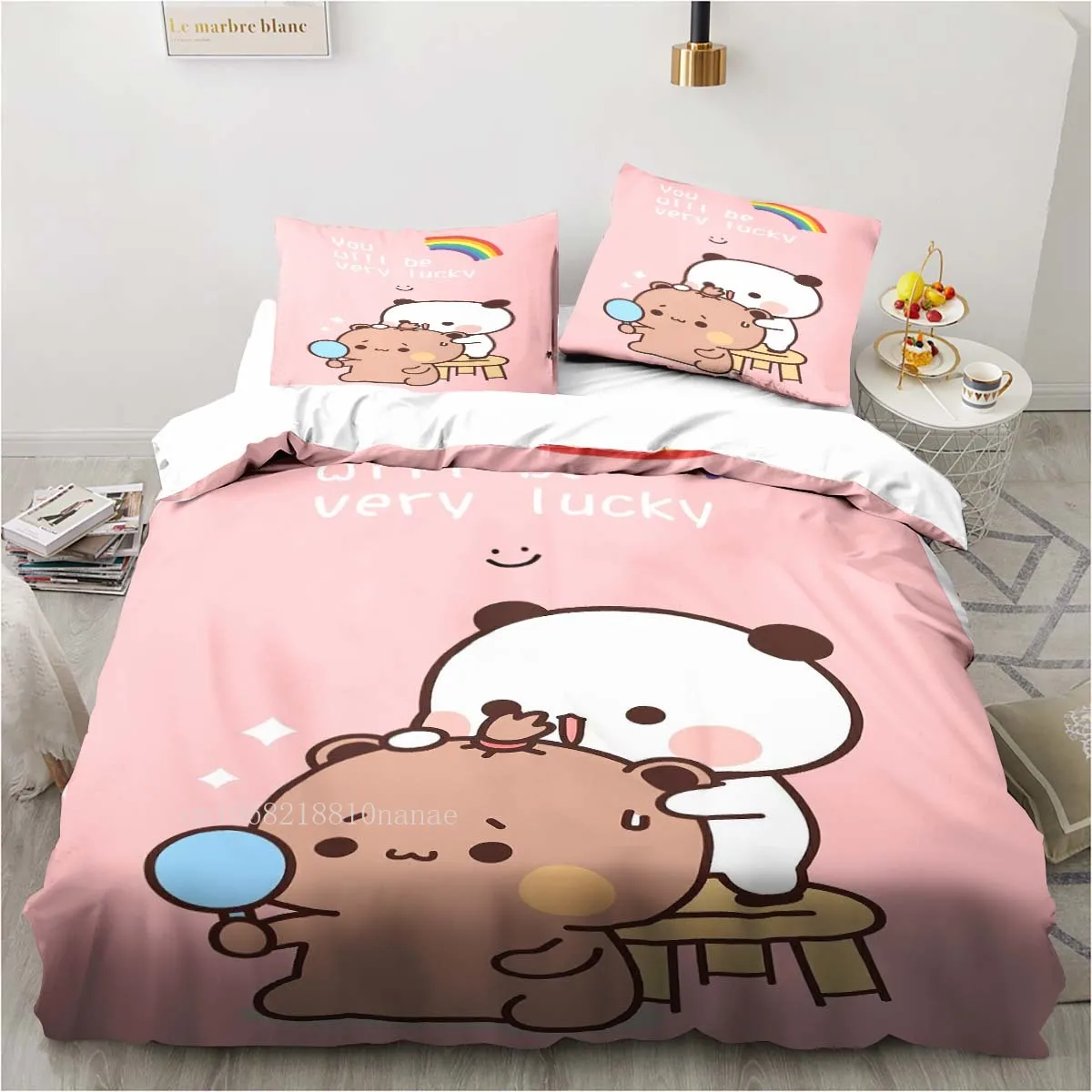 

Cute Bubu and Dudu Cartoon Print All Season Twin Bedding Set 3 Piece Comforter Set Bed Duvet Cover Double King Comforter Cover