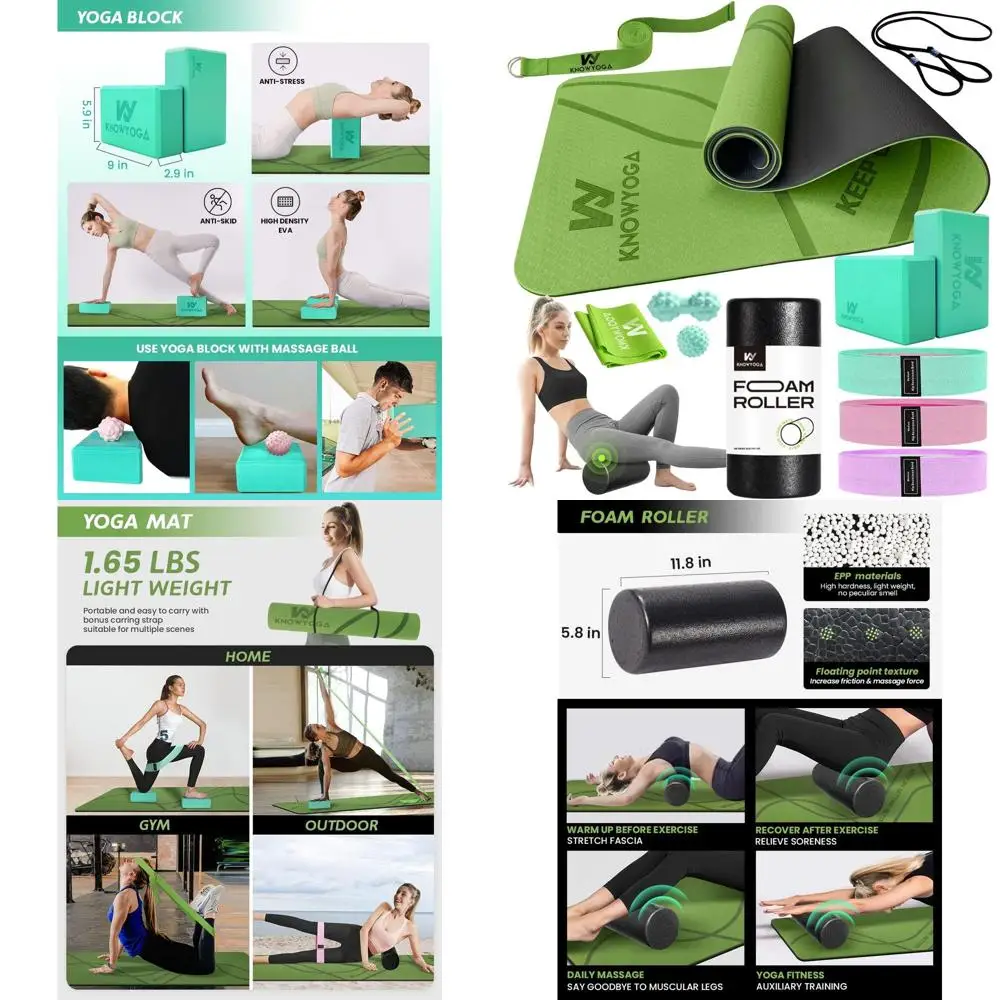 

All-in-One Yoga Starter Kit: Mat, Foam Roller, 4 Bands, 2 Blocks, Strap, 2 Massage Balls for Beginners